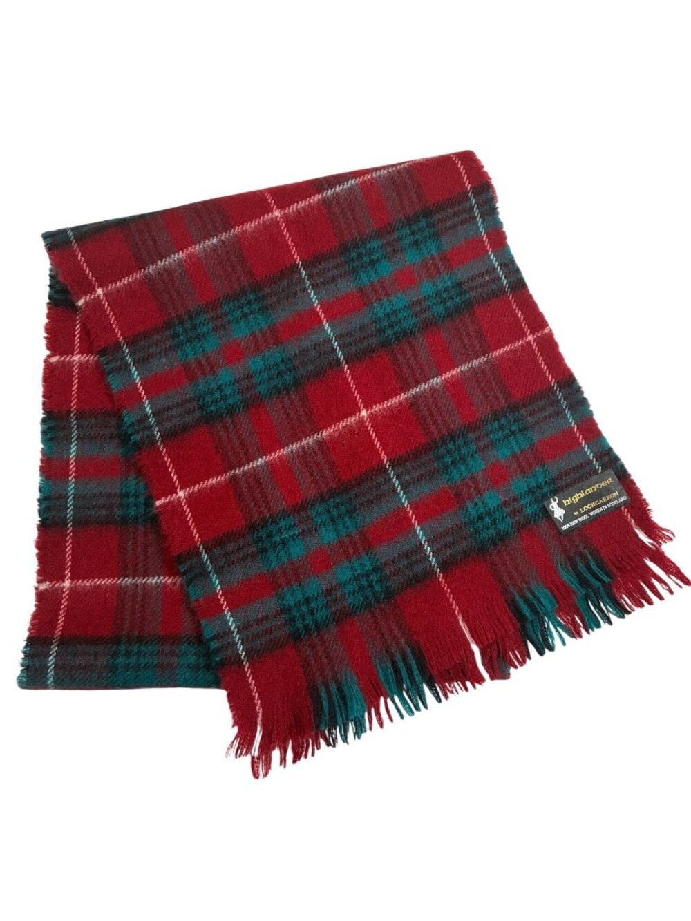 Highlander By Lochcarron 100% Wool Tartan Scarf Red & Green Plaid Woven Scotland
